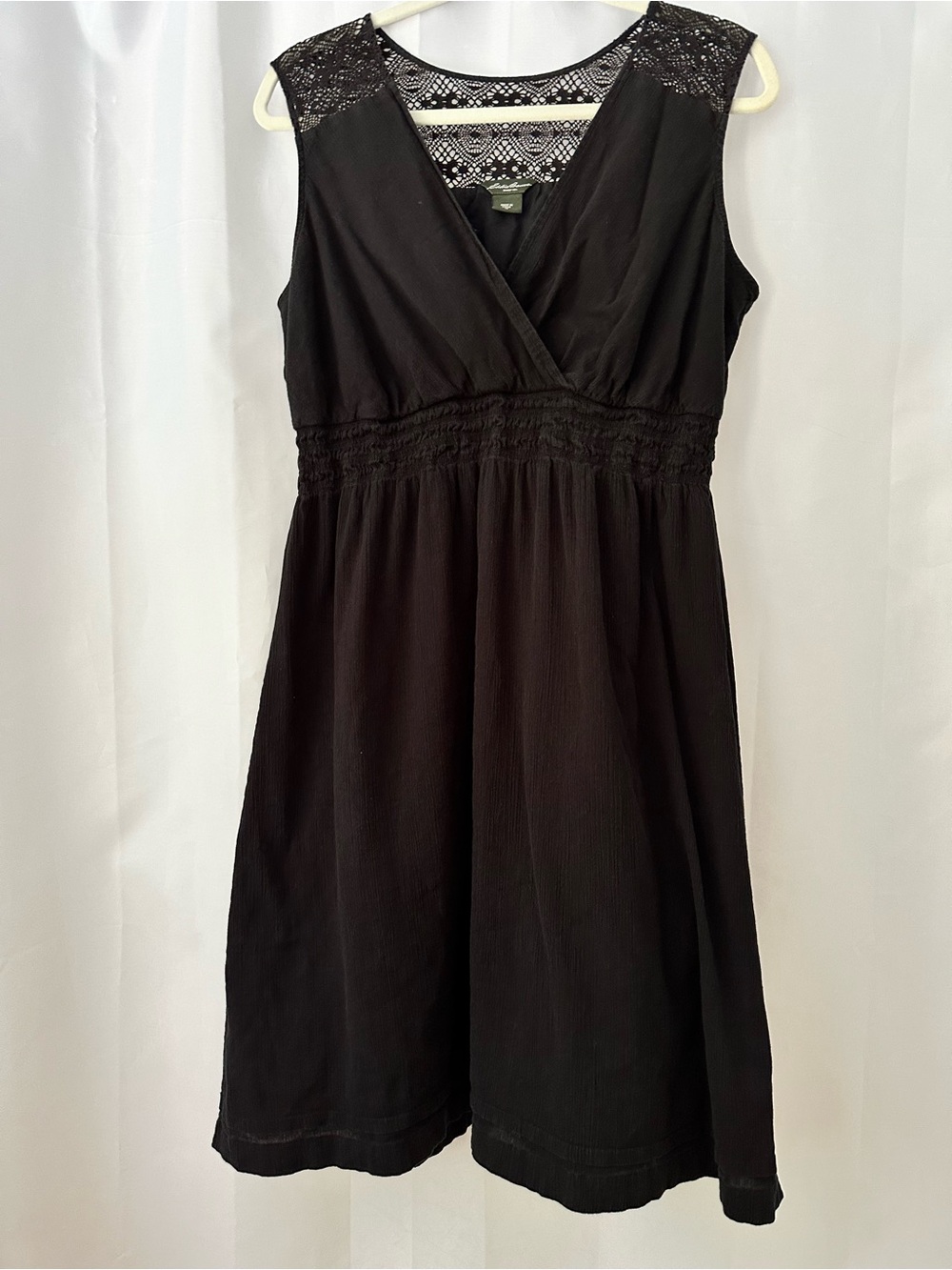 Eddie Bauer 14 Black Lace Yoke Sleeveless Lined Dress